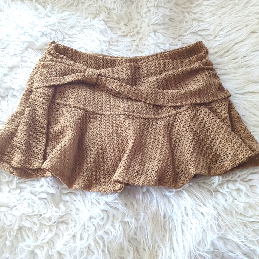 Tan Knitted Bow Skirt/Skort